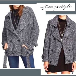 Free People Women's XS Slouchy Knit Tweed Belted Black & White Jacket